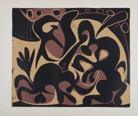 Linoincisione Picasso (After) - Pique (noir et beige), 1962