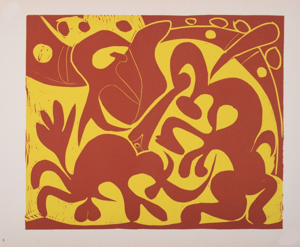 Linoincisione Picasso (After) - Pique (rouge et jaune), 1962