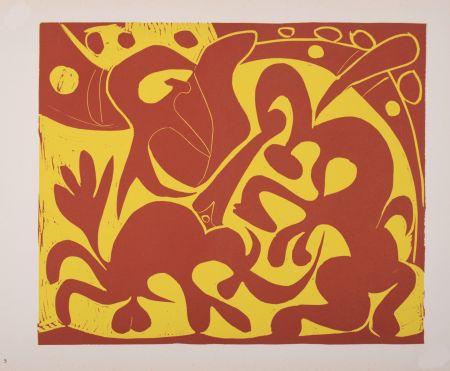 Linoincisione Picasso - Pique (rouge et jaune), 1962