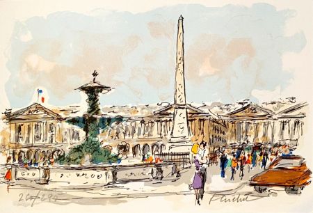 Litografia Huchet - Place de la Concorde