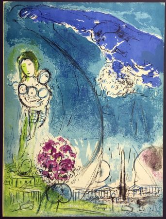 Litografia Chagall - PLACE DE LA CONCORDE. Lithographie originale pour VISION DE PARIS (1953)