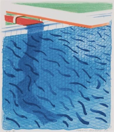 Litografia Hockney - Pool Made with Paper and Blue Ink for Book