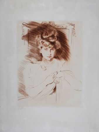 Acquaforte Helleu - Portrait de femme assise de face