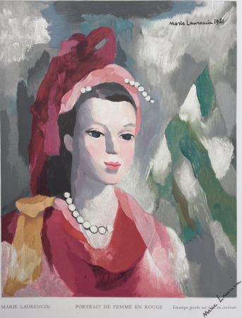 Incisione Su Legno Laurencin - Portrait de Femme en rouge