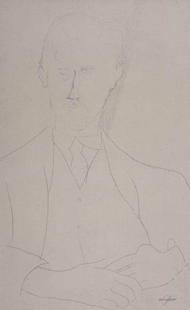 Litografia Modigliani - Portrait de Roger Dutillieul