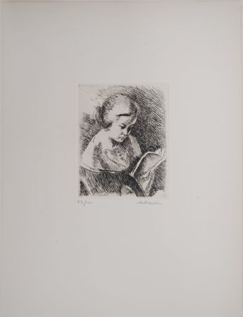 Incisione Asselin - Portrait, Jeune fille lisant
