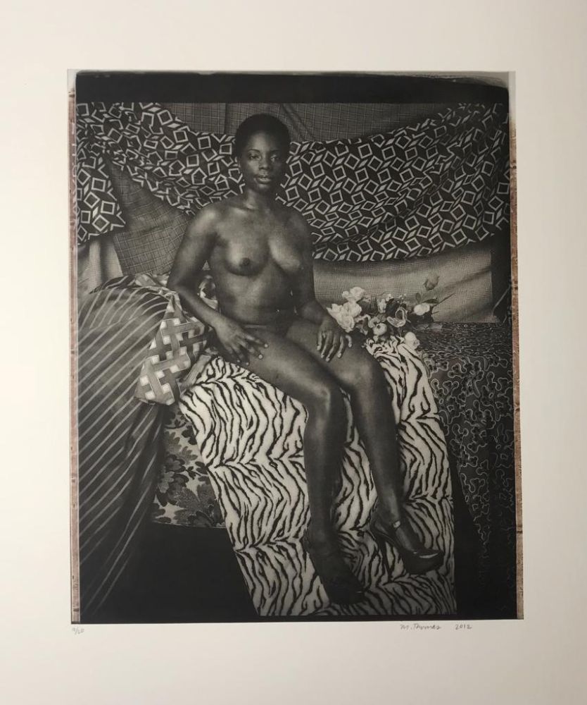 Fotografie Mickalene - Portrait of Marie Sitting in Black and White 