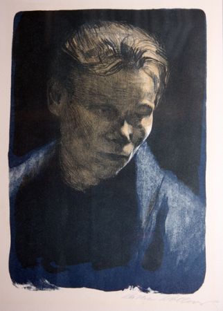 Litografia Kollwitz - Portrait of working class woman with blue towel
