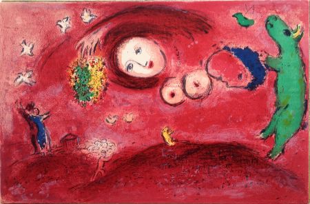 Litografia Chagall - PRINTEMPS AU PRÉ (de la suite Daphnis & Chloé - 1961)