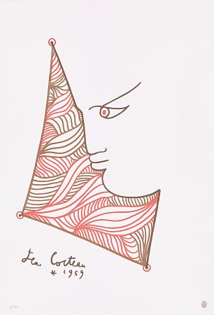 Litografia Cocteau - Profil brun et rouge 