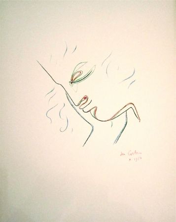 Litografia Cocteau - Profil de garcon en couleur