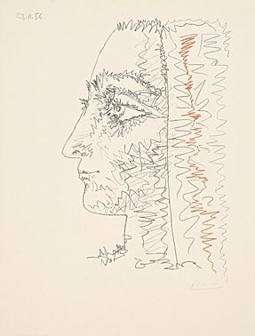 Litografia Picasso - Profil en trois couleurs