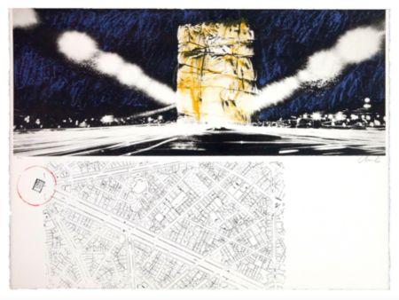 Litografia Christo - Project for the Arc de Triomphe, Paris