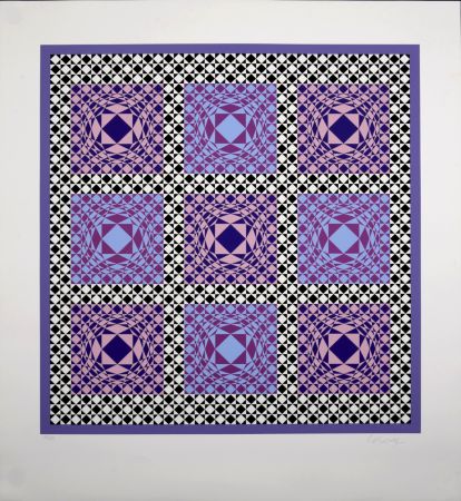 Serigrafia Vasarely - Purple Squares, 1986 -  Hand-signed!