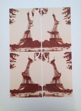 Litografia Bury - Quatre tours Eiffel juxtaposées