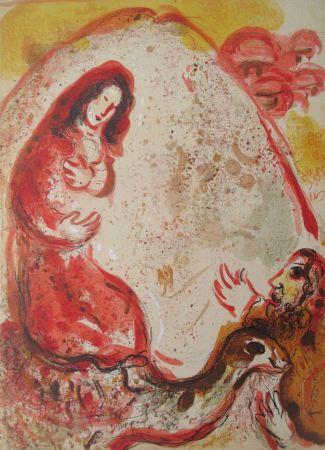 Litografia Chagall - Rachel derobe les Idoles de son pere / Rachel  hides her father