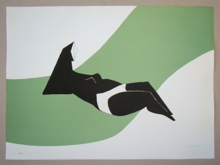 Litografia Chadwick - Reclining Figure on Green Wave