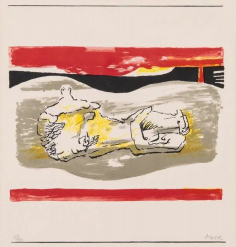 Litografia Moore - Reclining Figure with Red Stripes