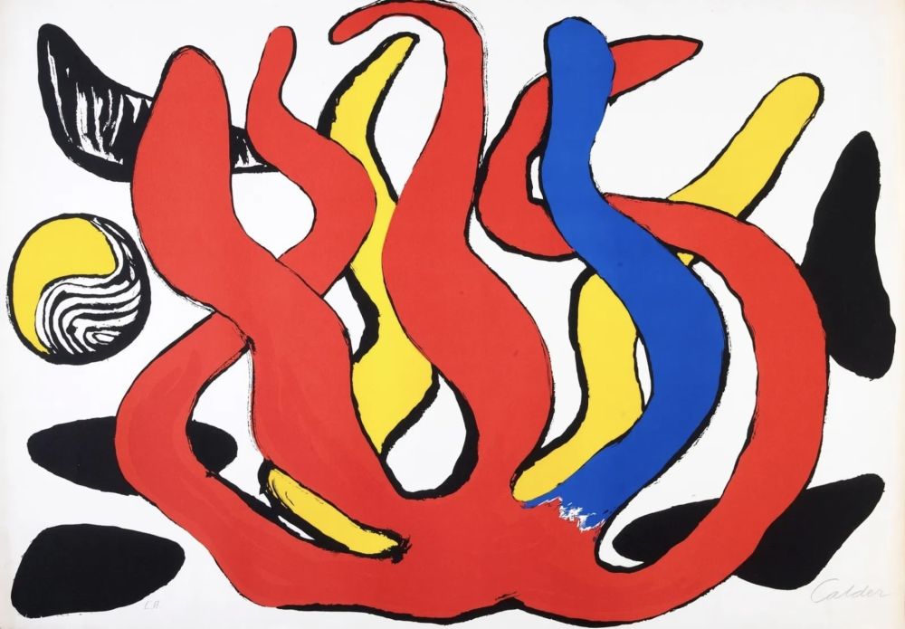 Litografia Calder - Red, Yellow and Blue Coral with Shells