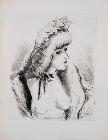 Acquaforte Dignimont - Regard amoureux, Portrait de femme, 1946
