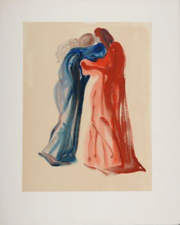 Incisione Su Legno Dali - Rencontre de Dante et de Béatrice, 1963