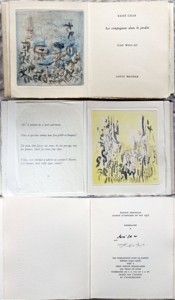 Libro Illustrato Zao - René Char : LES COMPAGNONS DANS LE JARDIN. 4 gravures originales en couleurs (1957)