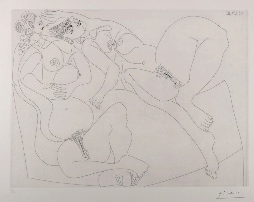 Incisione Picasso - Repos, Deux jeunes filles bavardant, 1970