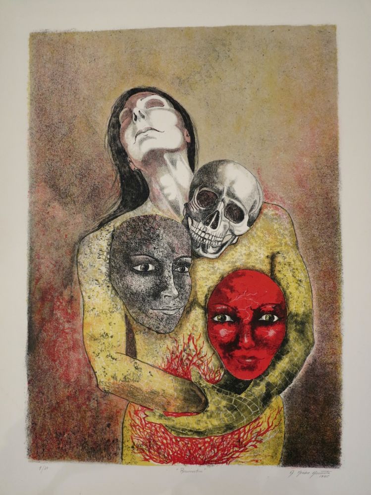 Litografia Mendez Azcarate -  Resurrección en rojo y amarillo