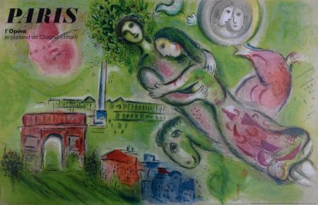 Litografia Chagall (After) - Roméo et Juliette, Paris, l’Opéra, le plafond de Chagall (détail), 1964