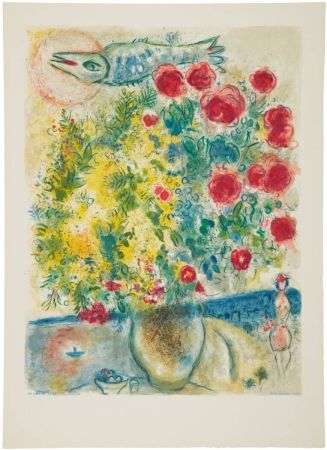 Litografia Chagall - Roses et Mimosas (Roses and Mimosa)