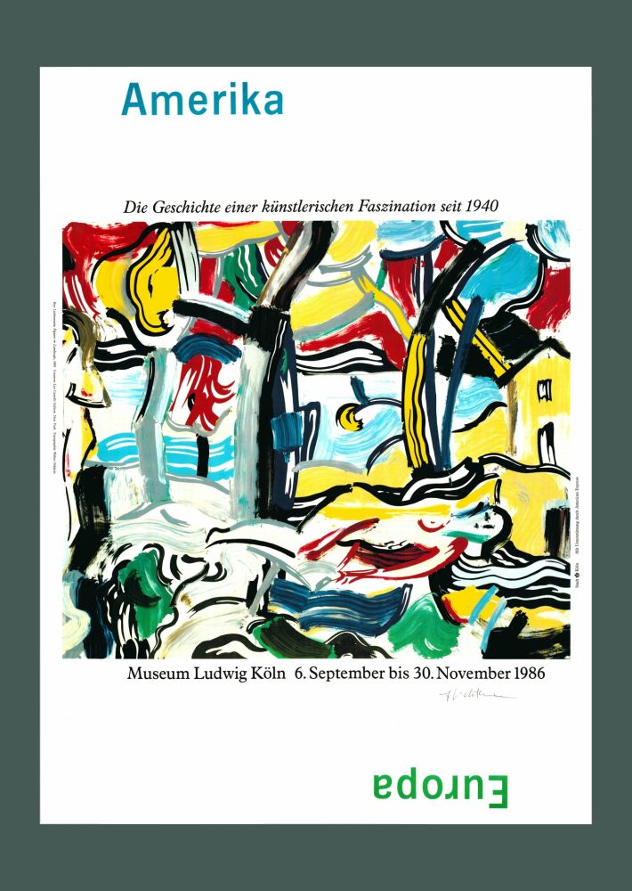 Litografia Lichtenstein - Roy Lichtenstein: 'Figures in Landscape' 1986 Offset-lithograph (Hand-signed)