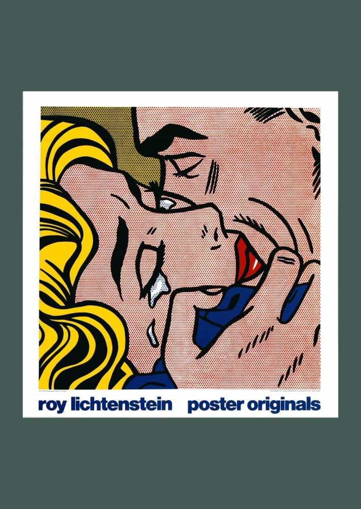 Litografia Lichtenstein - Roy Lichtenstein: 'Kiss V' 1990 Offset-lithograph