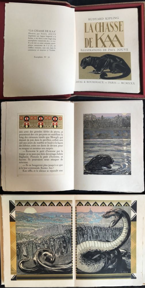 Libro Illustrato Jouve - Rudyard Kipling : LA CHASSE DE KAA. Illustrations de Paul Jouve (1930)