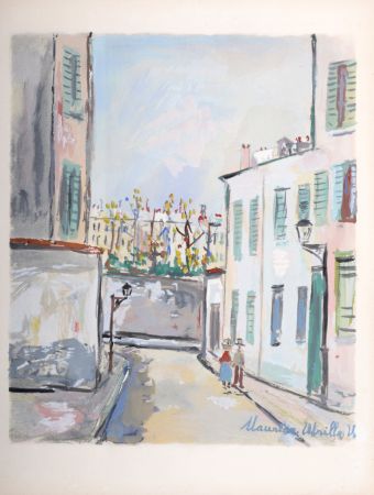 Pochoir Utrillo - Rue Cortot à Montmartre, 1950