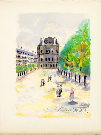Litografia Utrillo - RUE DE RIVOLI. (Pavillon de Marsan). Épreuve pour Maurice Utrillo (Paris, 1955)