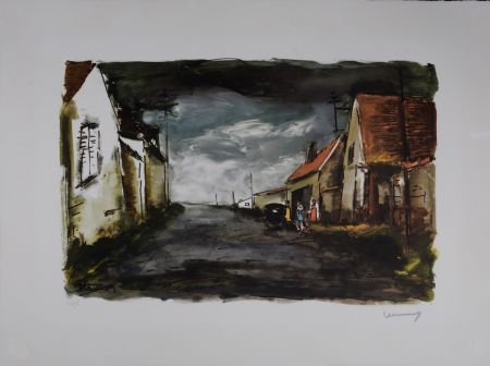 Litografia Vlaminck - Rue de Village, circa 1950 - Hand-signed