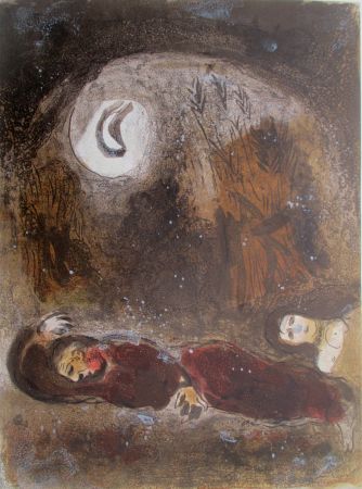 Litografia Chagall - Ruth aux pieds de Boaz/Ruthe at the feet of Boaz