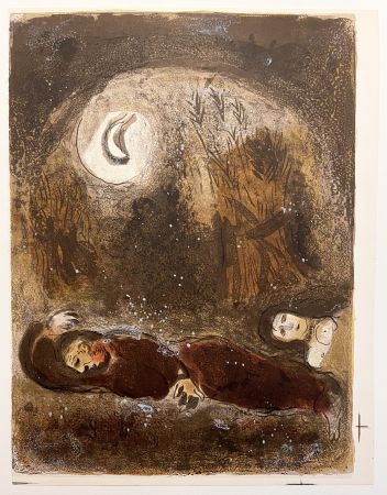 Litografia Chagall - RUTH AUX PIEDS DE BOOZ. Lithographie originale pour 
