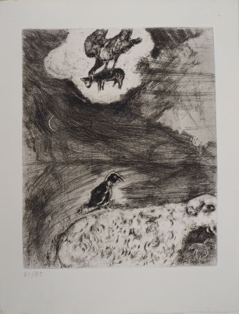 Incisione Chagall - Rêverie du corbeau (Le corbeau voulant imiter l'aigle)