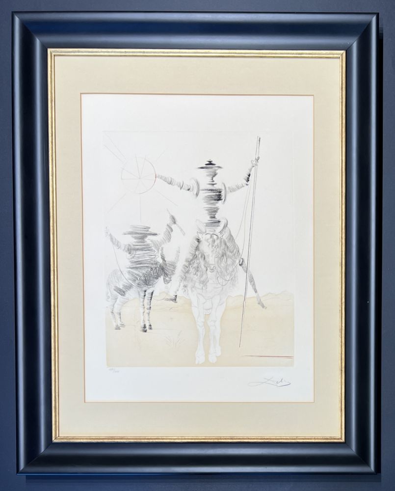Incisione Dali - Salvador Dalì (1904–1989)  -Don Quichotte et Sancho Pança - Etching and aquatint