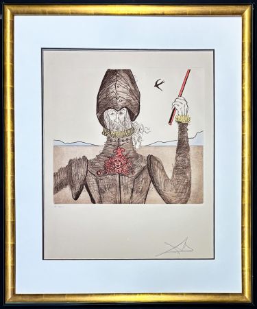 Incisione Dali - Salvador Dalí (1904–1989) - Don Quixote (The Dreamer) - Hand coloured drypoint, etchings on Arches paper - 1981