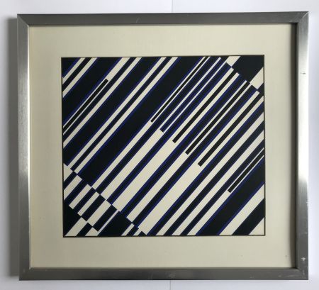 Serigrafia Fruhtrunk - Sans titre (Progression à rayures en noir, blanc, bleu)