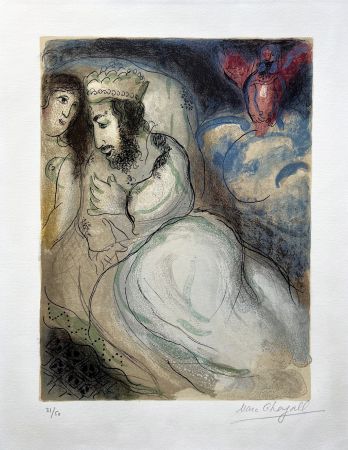 Litografia Chagall - SARA ET ABIMELECH (Sarah and Abimelech). Lithographie originale signée pour DESSINS POUR LA BIBLE.