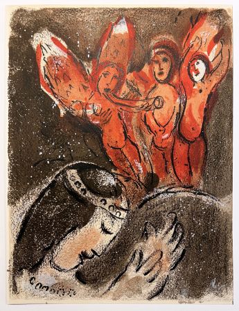 Litografia Chagall - SARA ET LES ANGES. Lithographie originale pour DESSINS POUR LA BIBLE (1960)