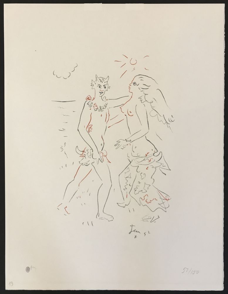 Litografia Cocteau - Satyr and Nymph