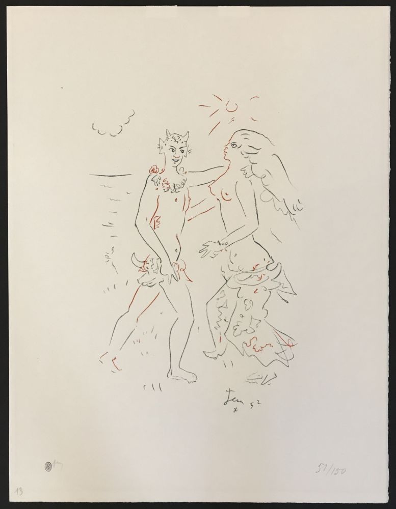 Litografia Cocteau - Satyr and Nymph