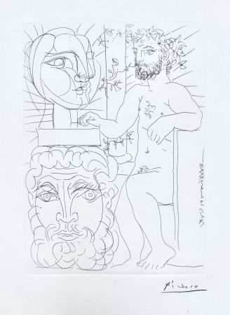 Incisione Picasso - Sculpteur et Deux Têtes sculptées