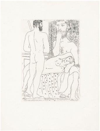 Acquaforte Picasso - Sculpteur, modèle couché et sculpture (Suite Vollard, pl. 37) - 1933