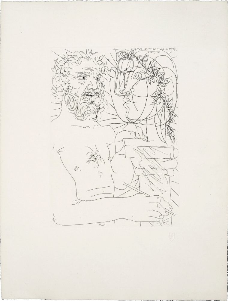 Acquaforte Picasso - Sculpteur à mi-corps au travail (Suite Vollard, pl. 49). 1933