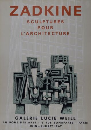 Litografia Zadkine - Sculptures pour l'architecture - Galerie Lucie Weill, 1967
